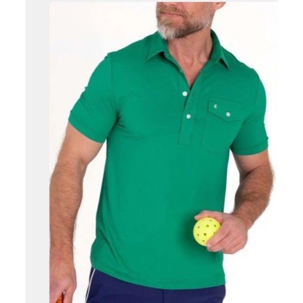 CRIQUET Men's Performance Sport Players Polo Shirt Pocket Green Size XL